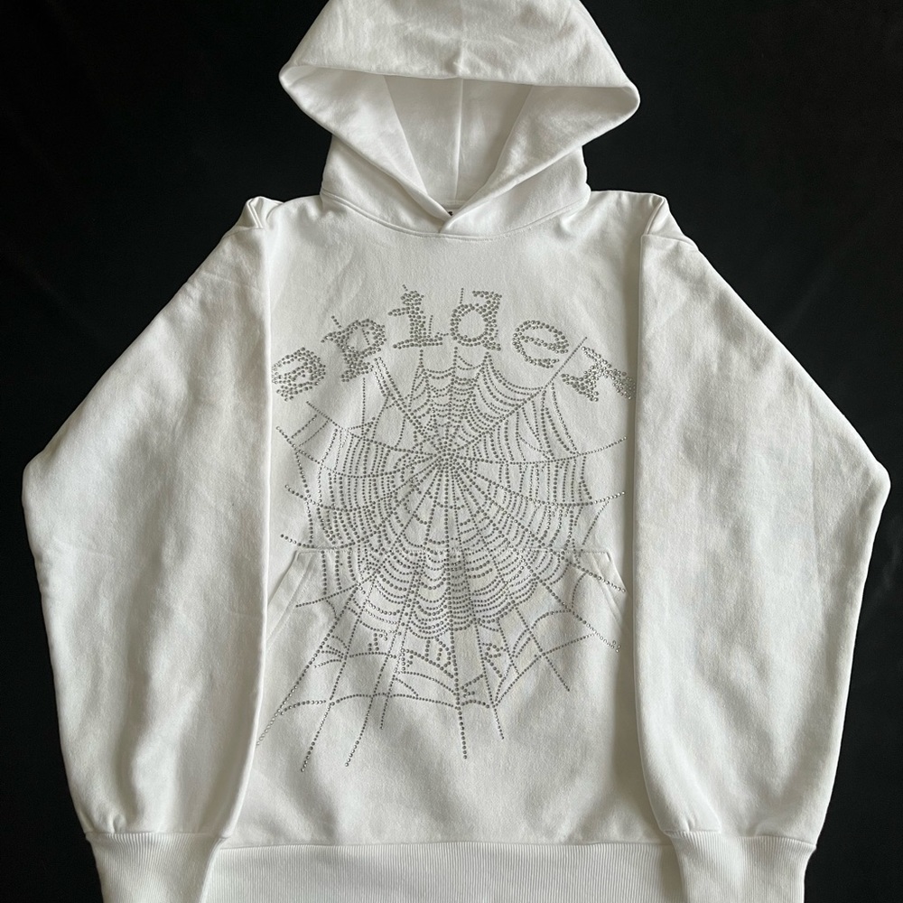 Shirts | Sp5der Og Rhinestone Logo Hoodie White Size Small | Poshmark